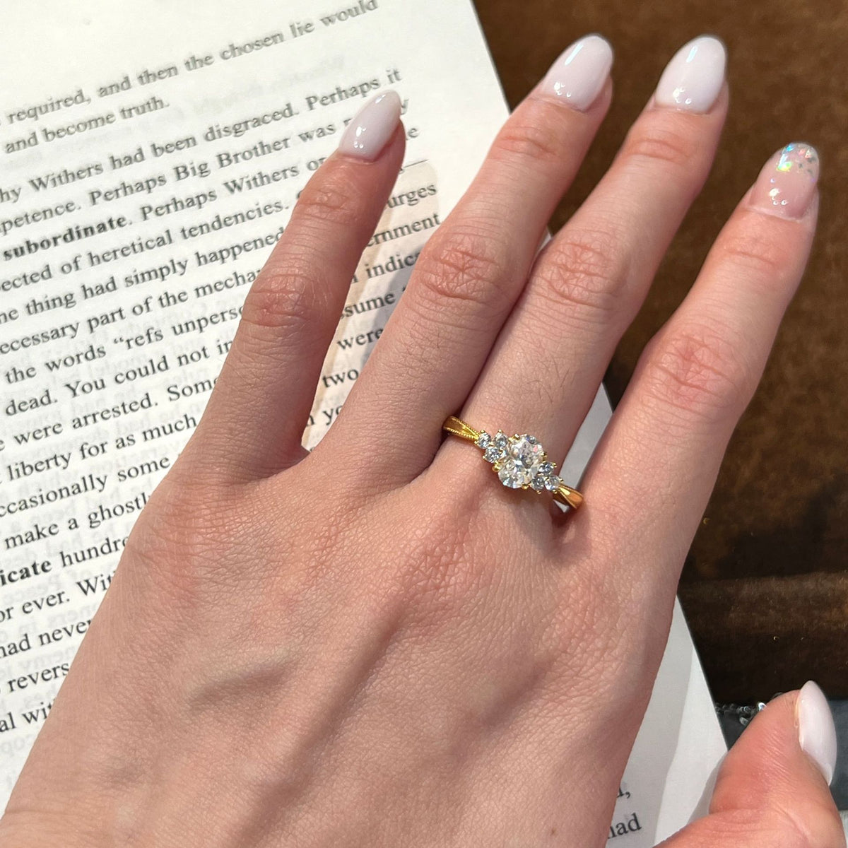 Oval cluster ring, gold-plated sterling silver, view 3