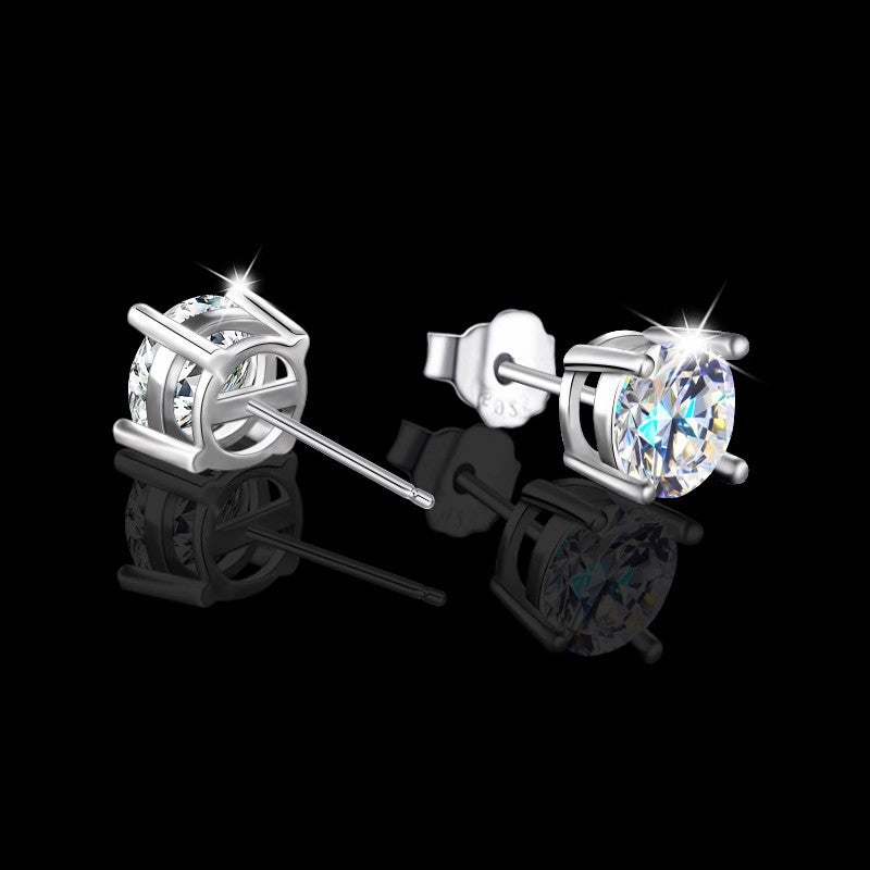 Round solitaire studs, sterling silver