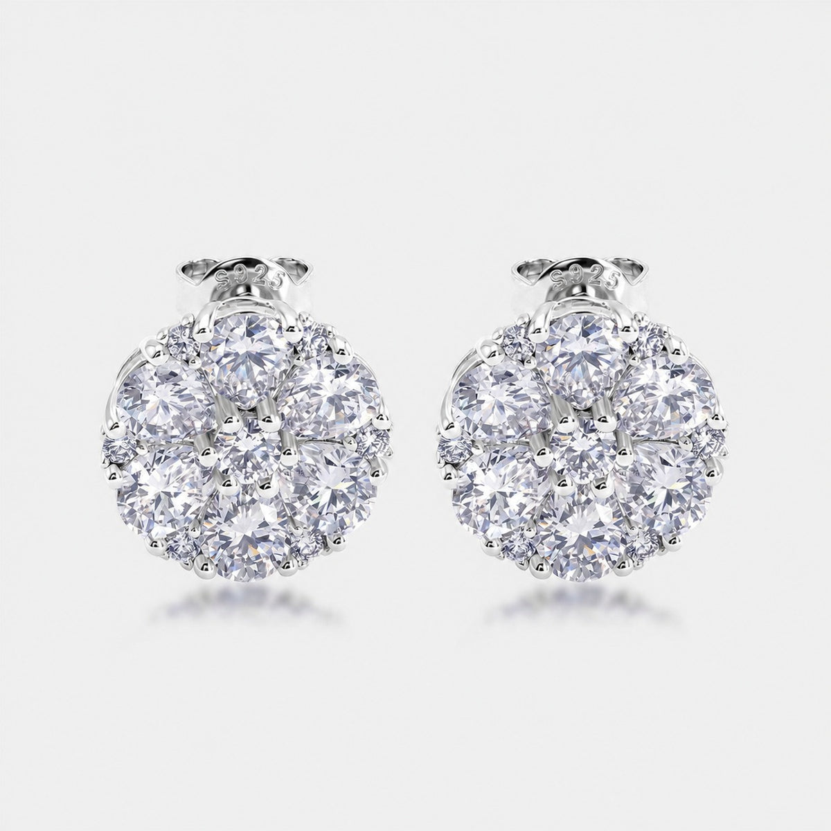 Flower cluster studs, sterling silver