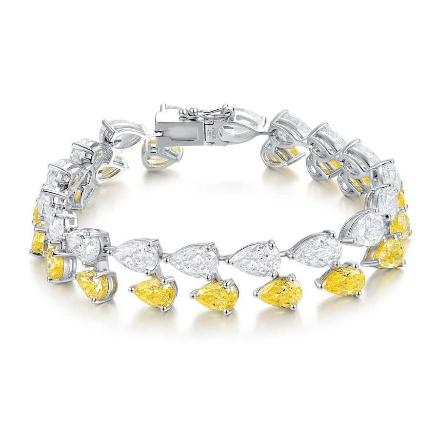 Two-tone leaf tennis bracelet, sterling silver