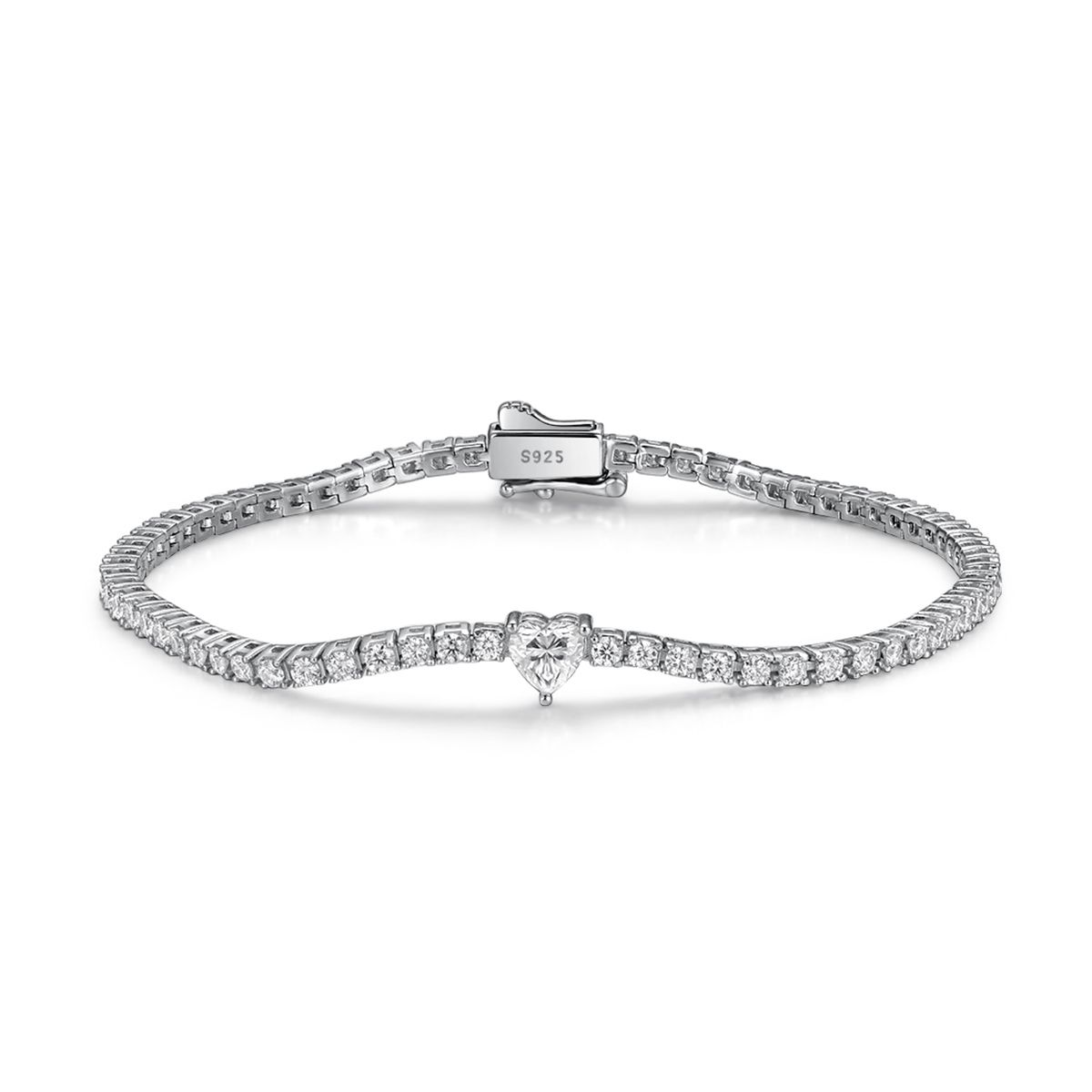 Heart-centre tennis bracelet, sterling silver