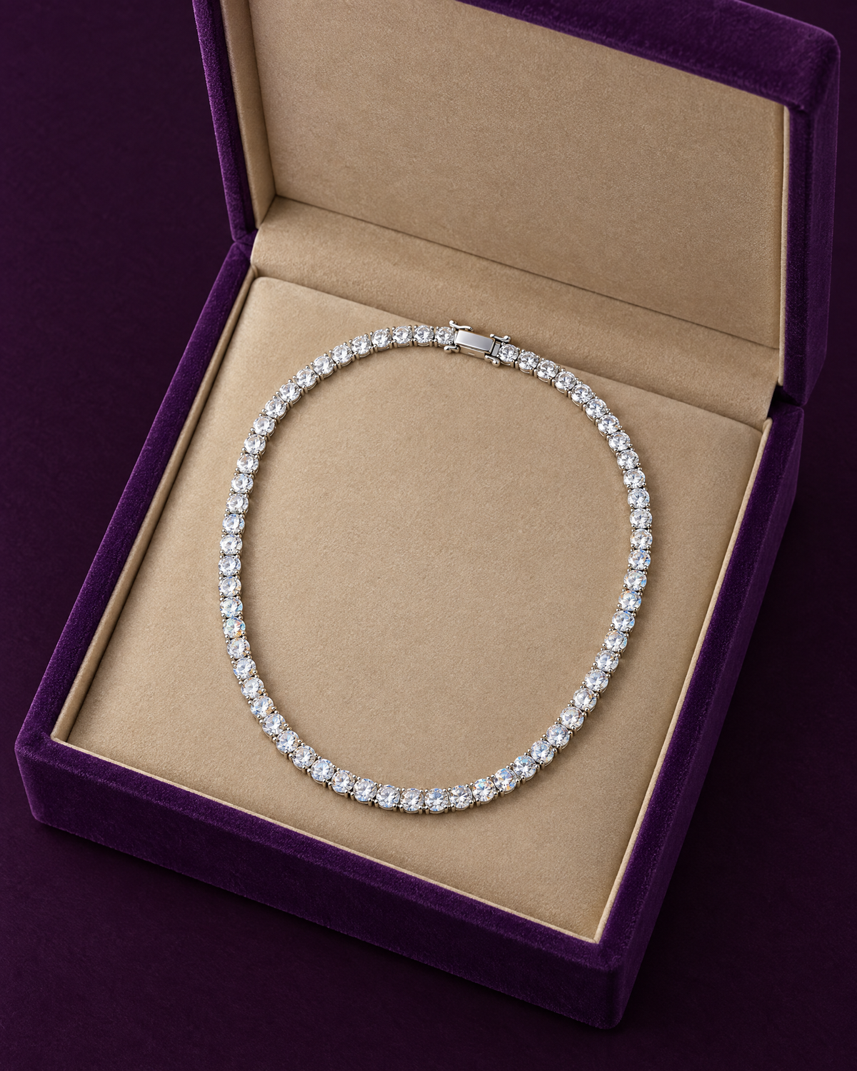 Tennis necklace, sterling silver, view 9