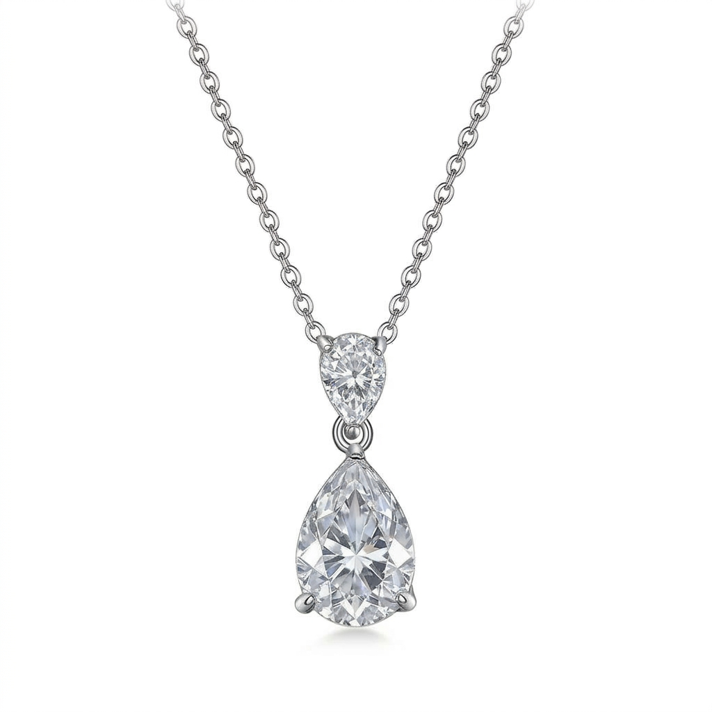 Pear-cut drop pendant in sterling silver