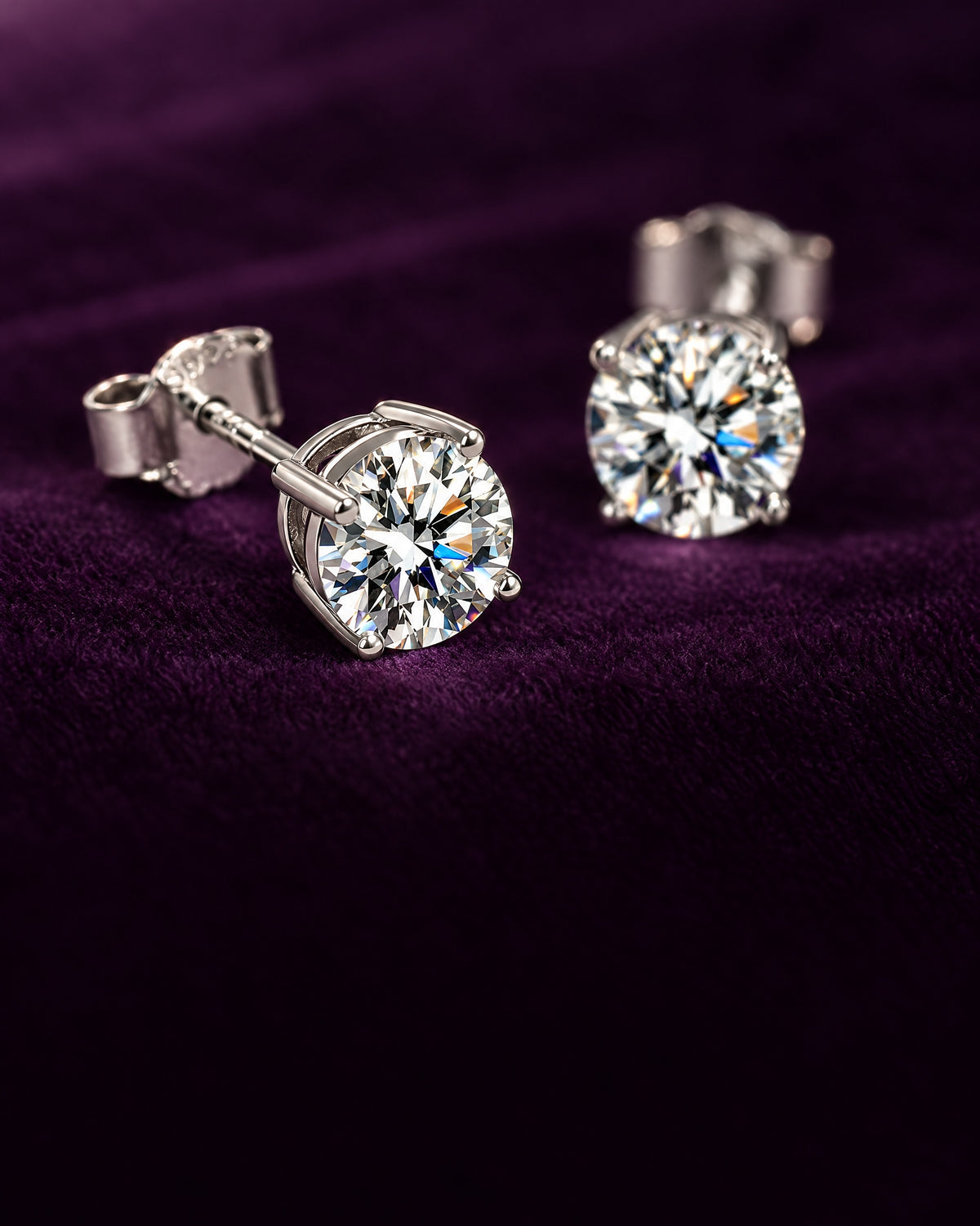 Round solitaire studs, sterling silver