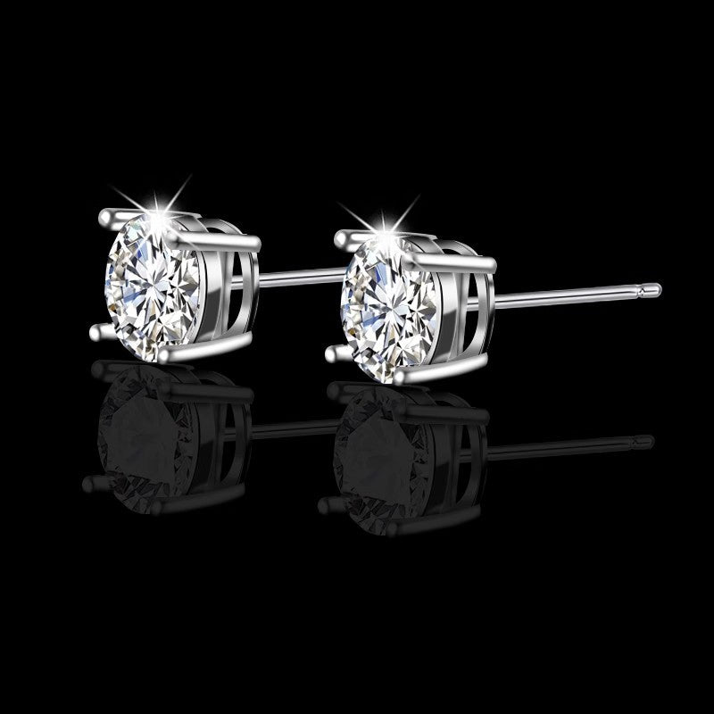 Round solitaire studs, sterling silver