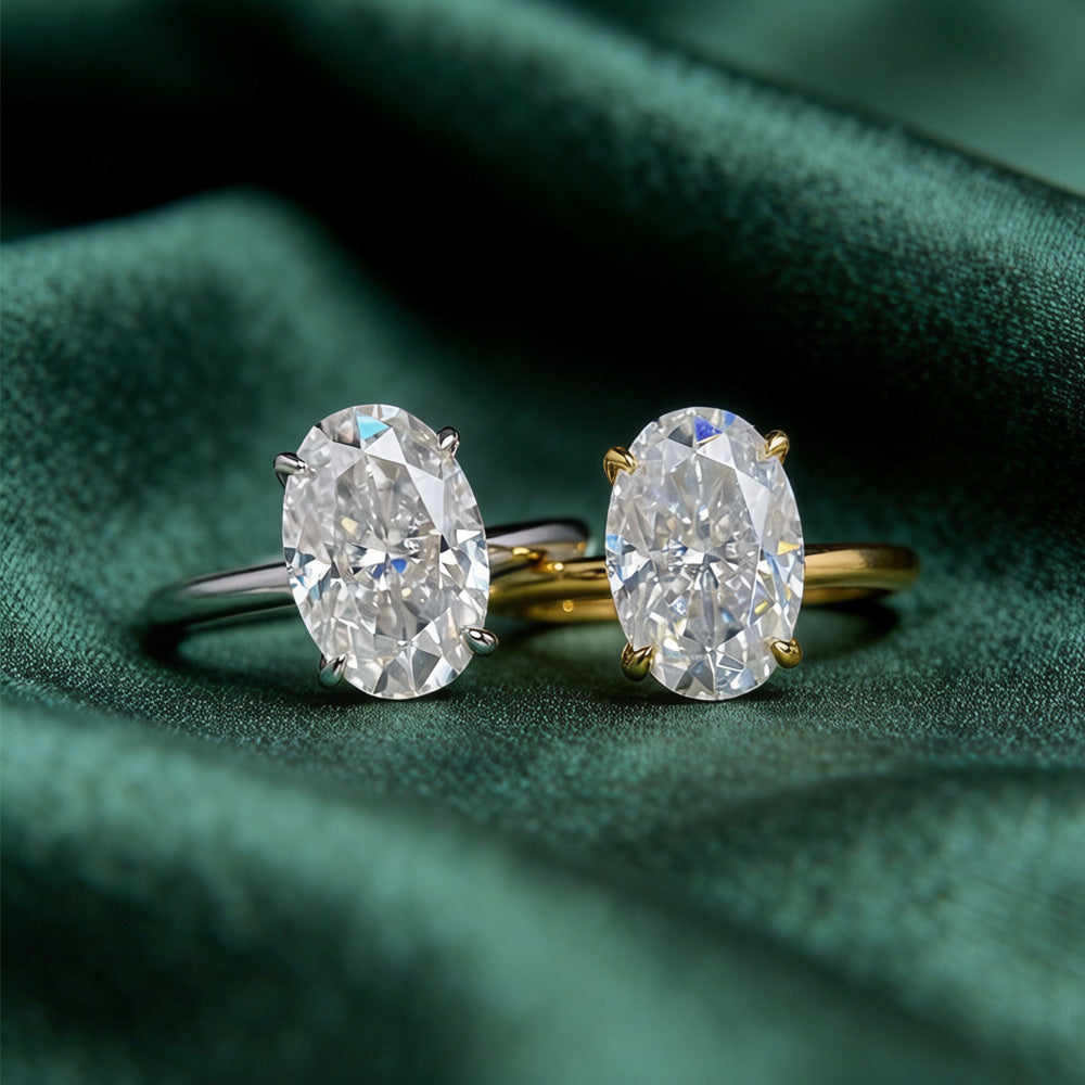 Oval solitaire ring, sterling silver, view 2
