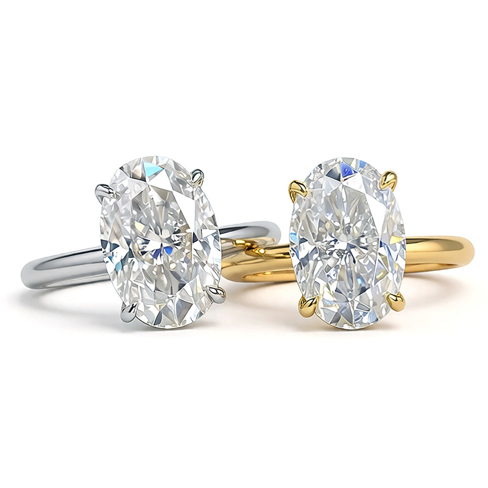 Oval solitaire ring, sterling silver, view 5