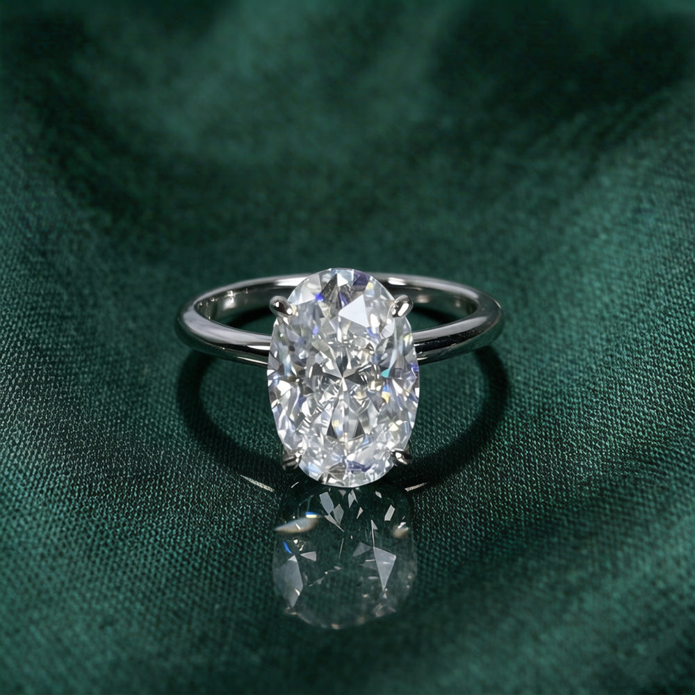 Oval solitaire ring, sterling silver, view 4