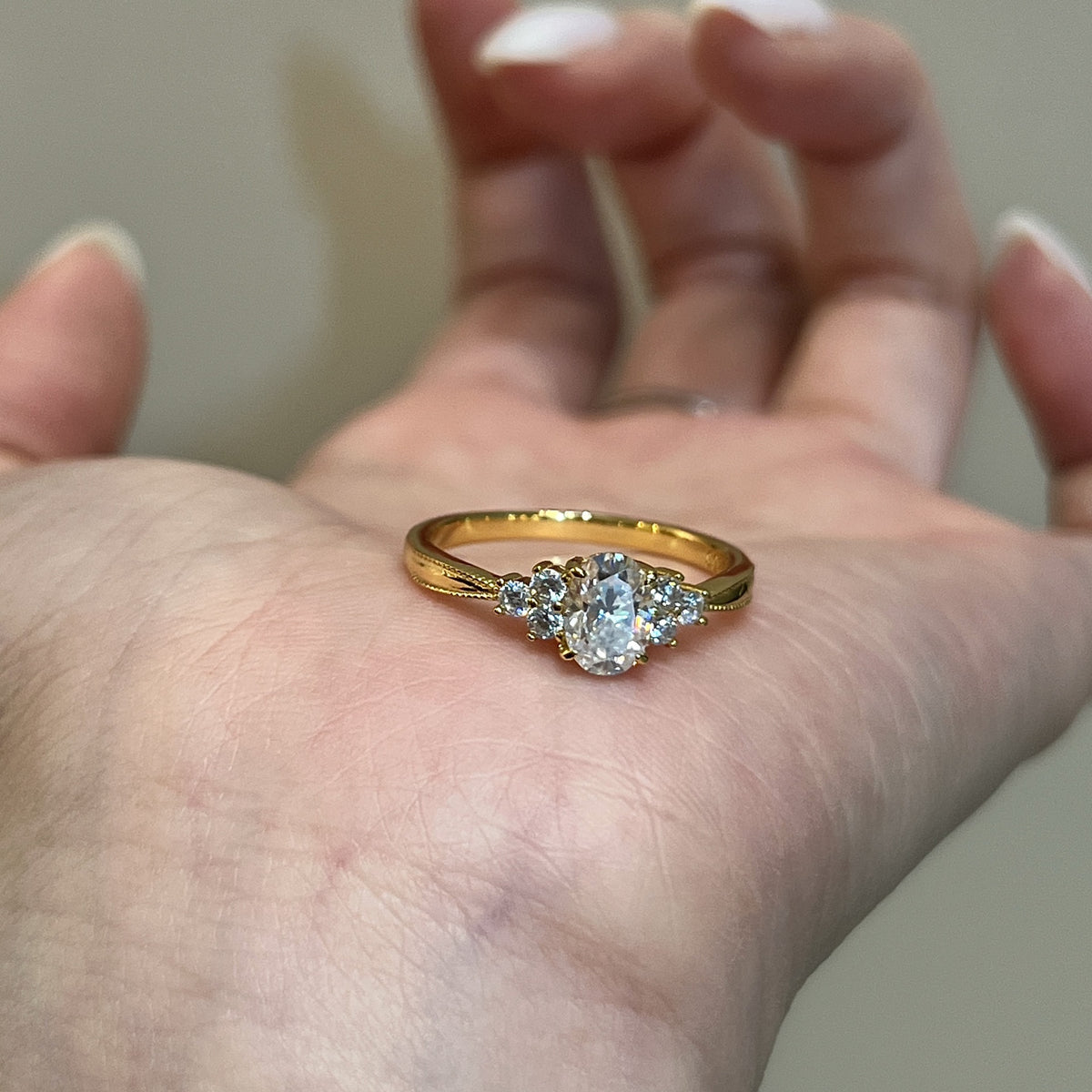 Oval cluster ring, gold-plated sterling silver, view 4