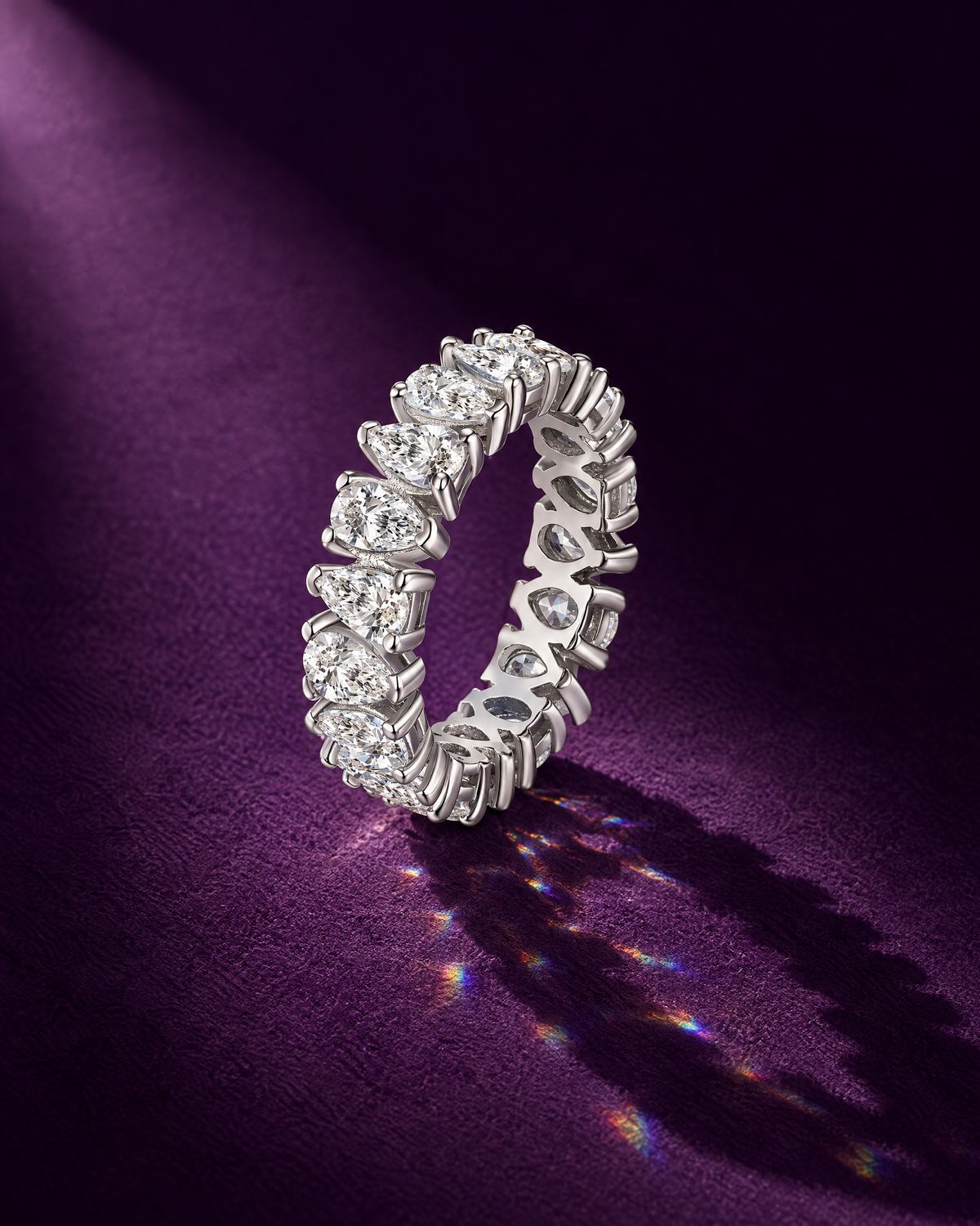 Pear-cut eternity band, sterling silver