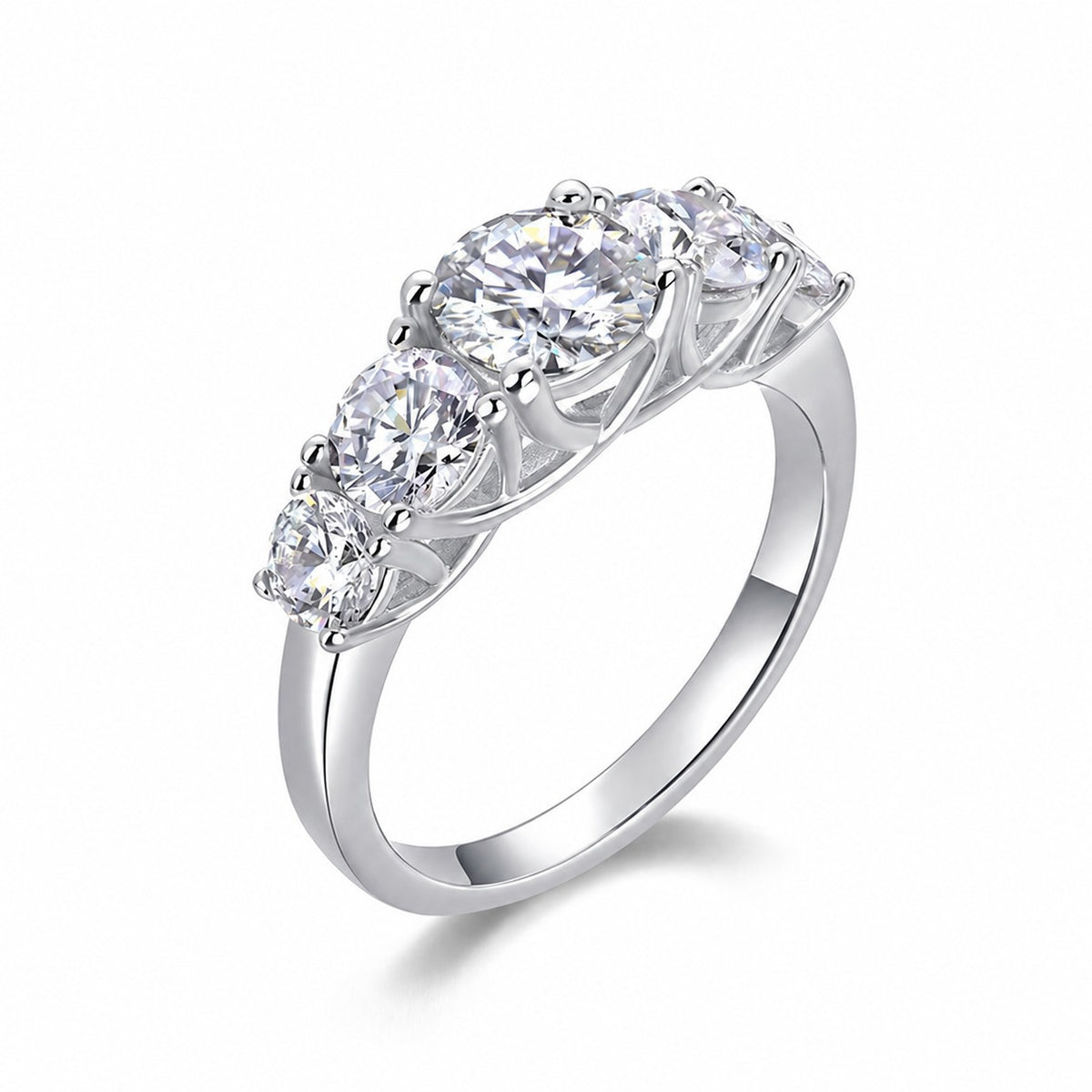 Five-stone graduated ring, sterling silver, view 6