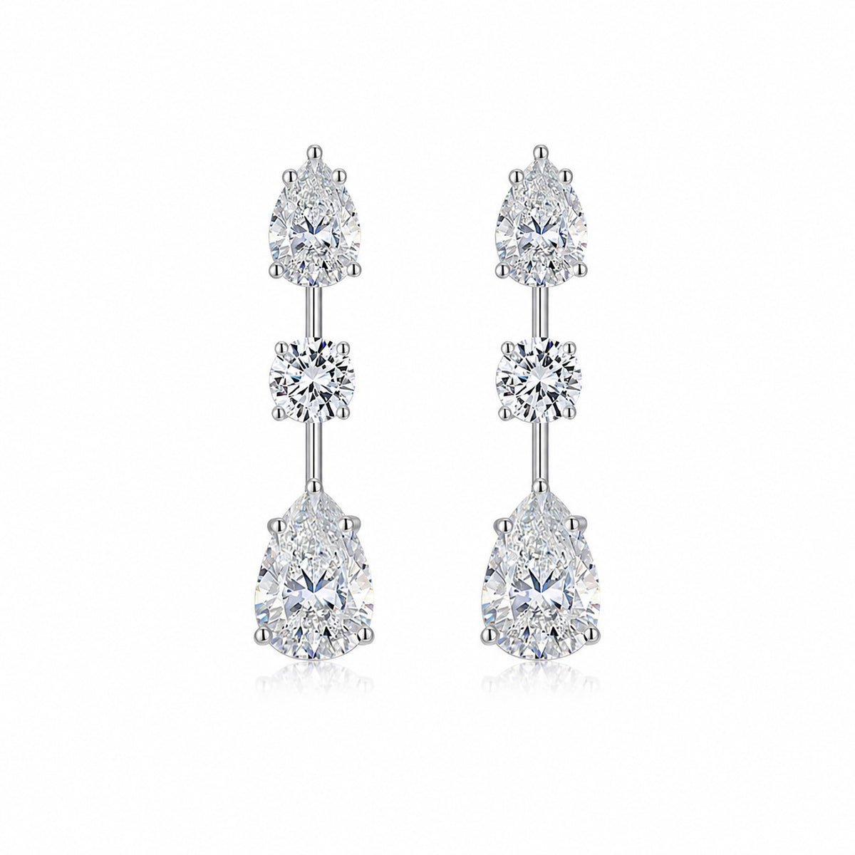 Long drop earrings, sterling silver