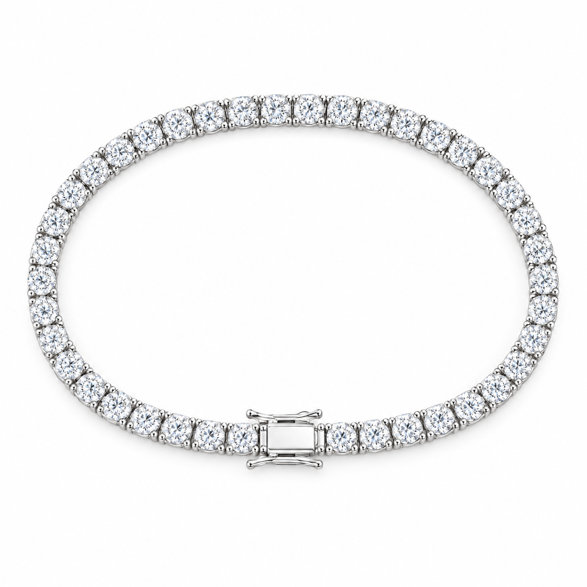 Round-cut tennis bracelet, sterling silver, view 6