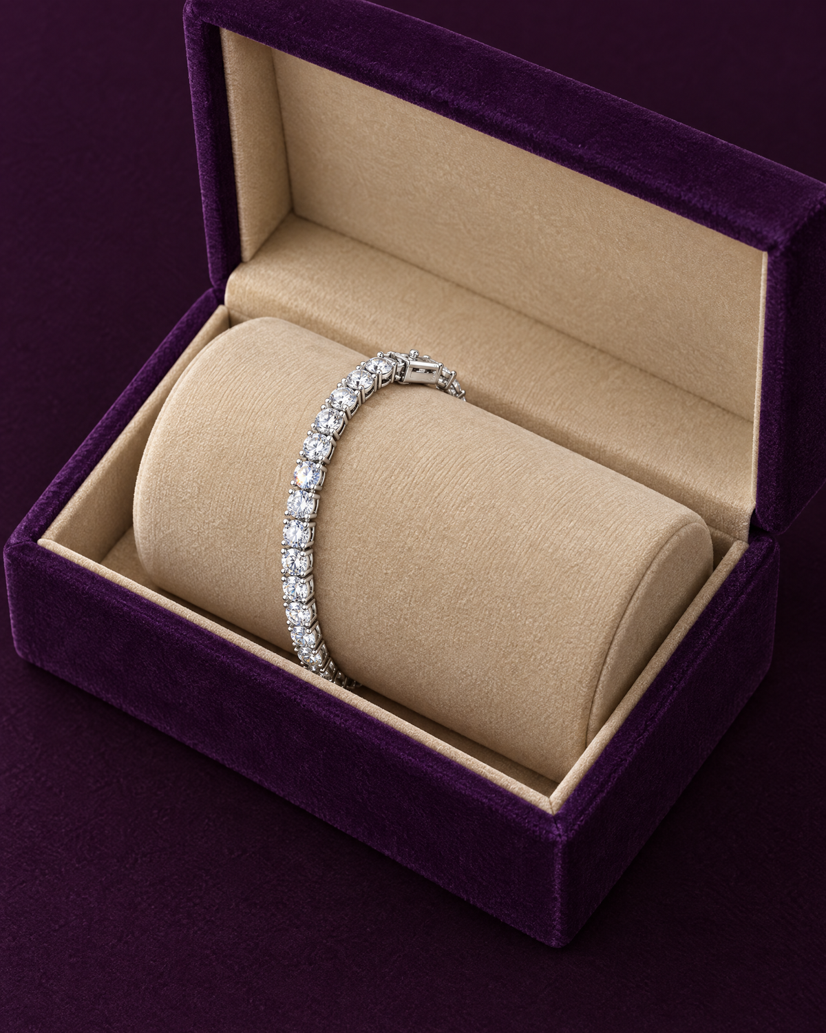 Round-cut tennis bracelet, sterling silver, view 9