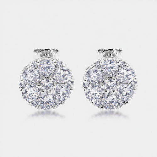Flower cluster studs, sterling silver