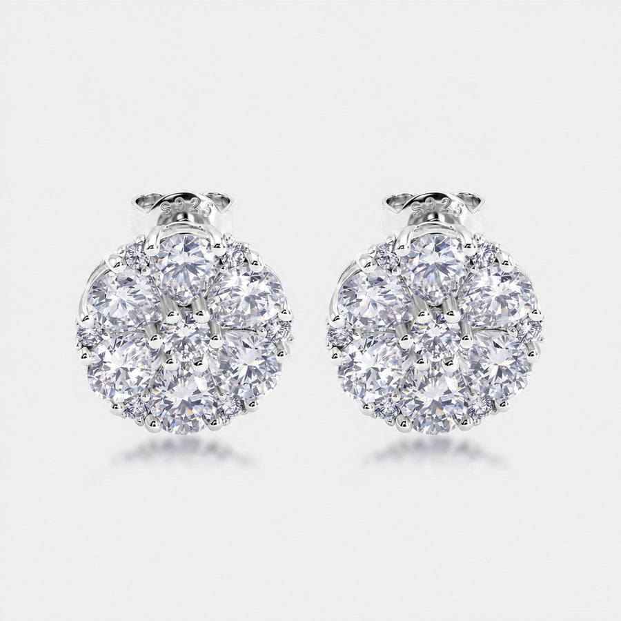 Flower cluster studs, sterling silver