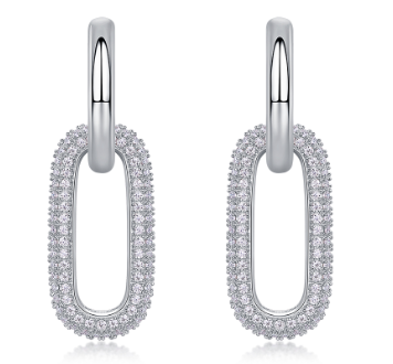 Pavé oval link earrings, sterling silver