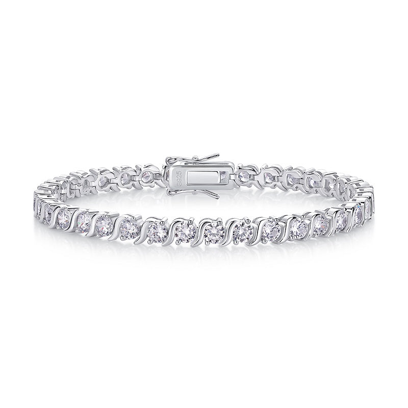 Wave-link tennis bracelet, sterling silver