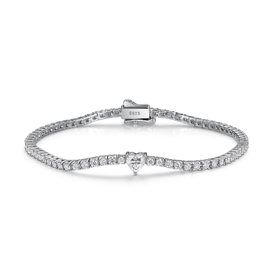 Heart-centre tennis bracelet, sterling silver