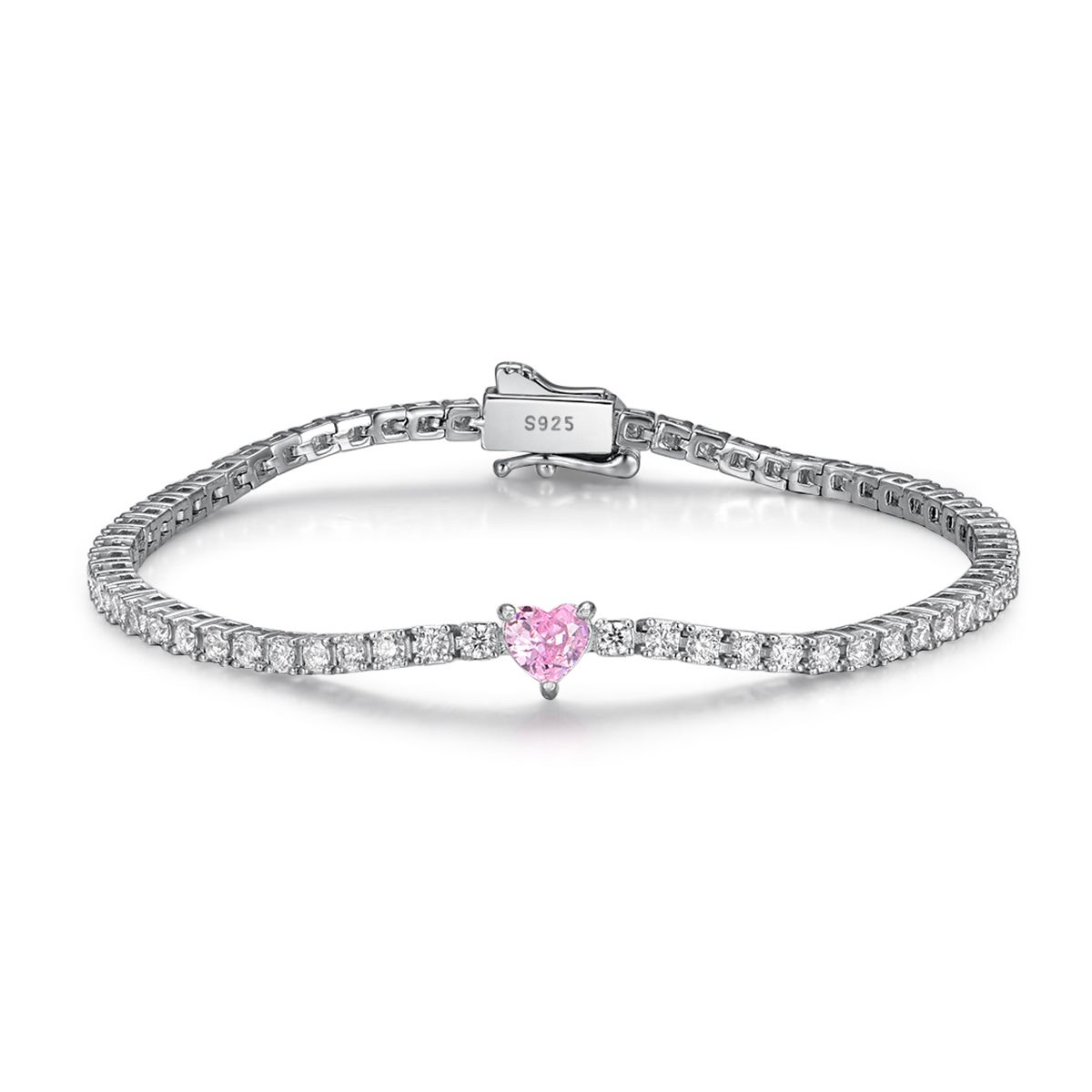 Heart-centre tennis bracelet, sterling silver, view 2