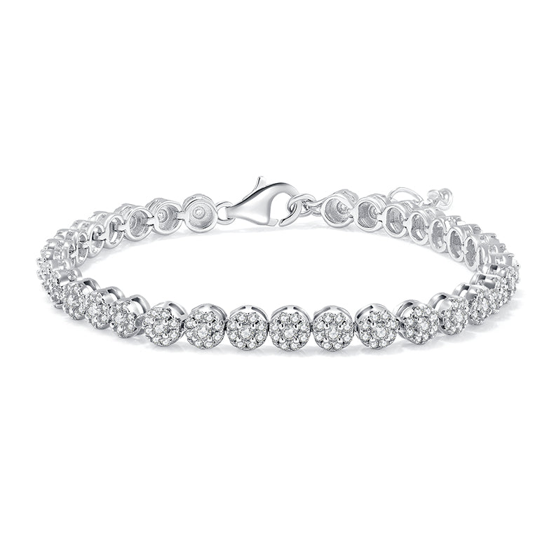 Round cluster tennis bracelet, sterling silver
