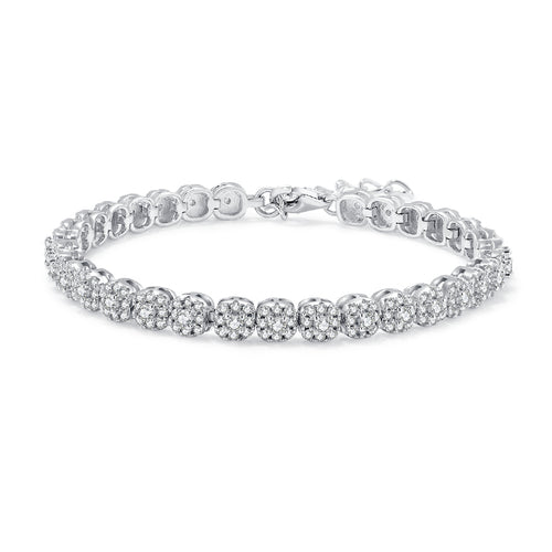Cushion cluster tennis bracelet, sterling silver