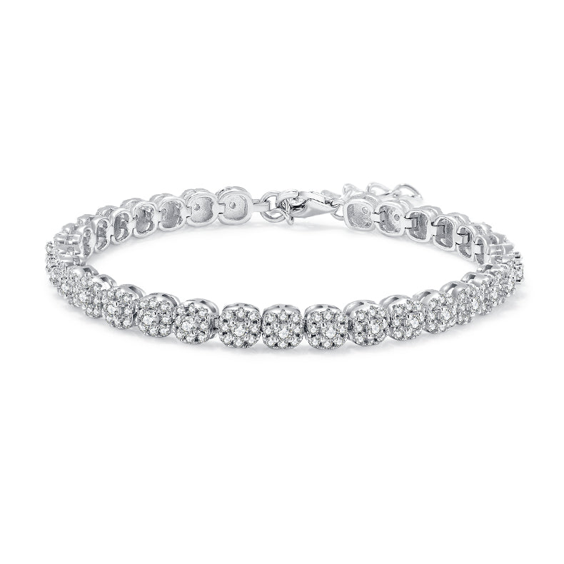 Cushion cluster tennis bracelet, sterling silver