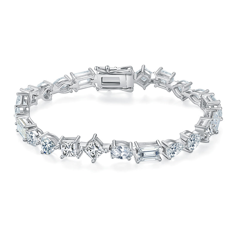 Mixed-cut tennis bracelet, sterling silver