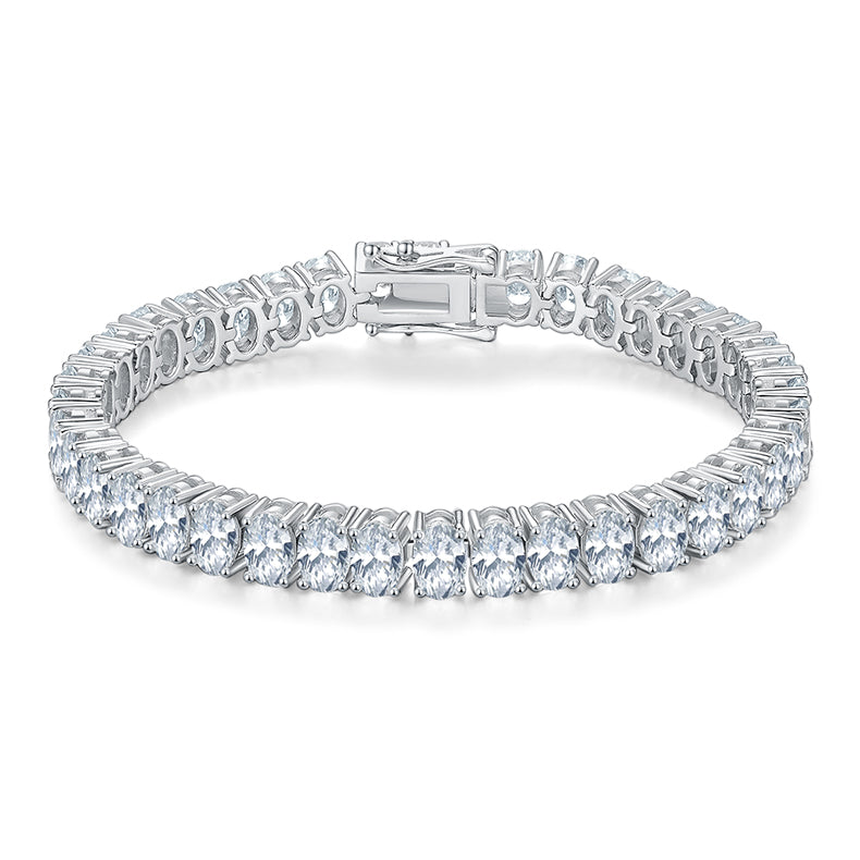 Oval-cut tennis bracelet, sterling silver