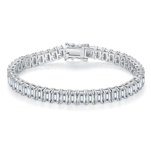 Emerald-cut tennis bracelet, sterling silver