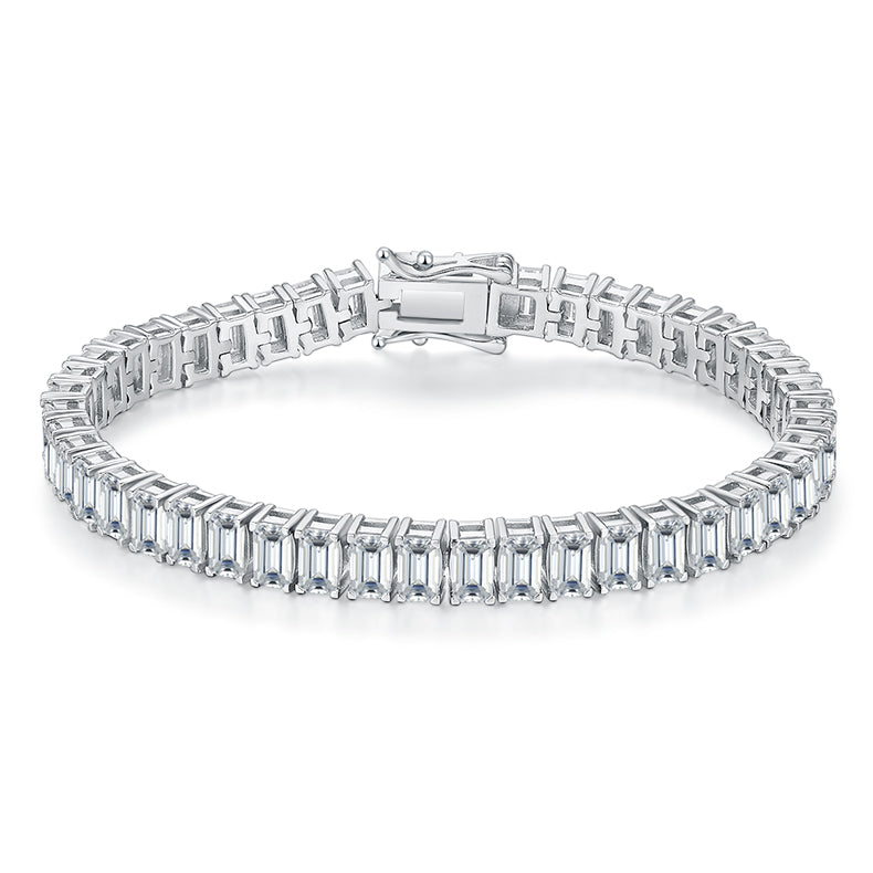 Emerald-cut tennis bracelet, sterling silver