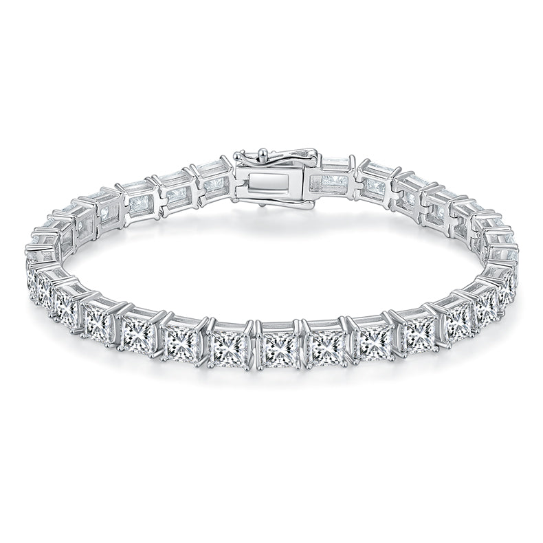 Princess-cut tennis bracelet, sterling silver