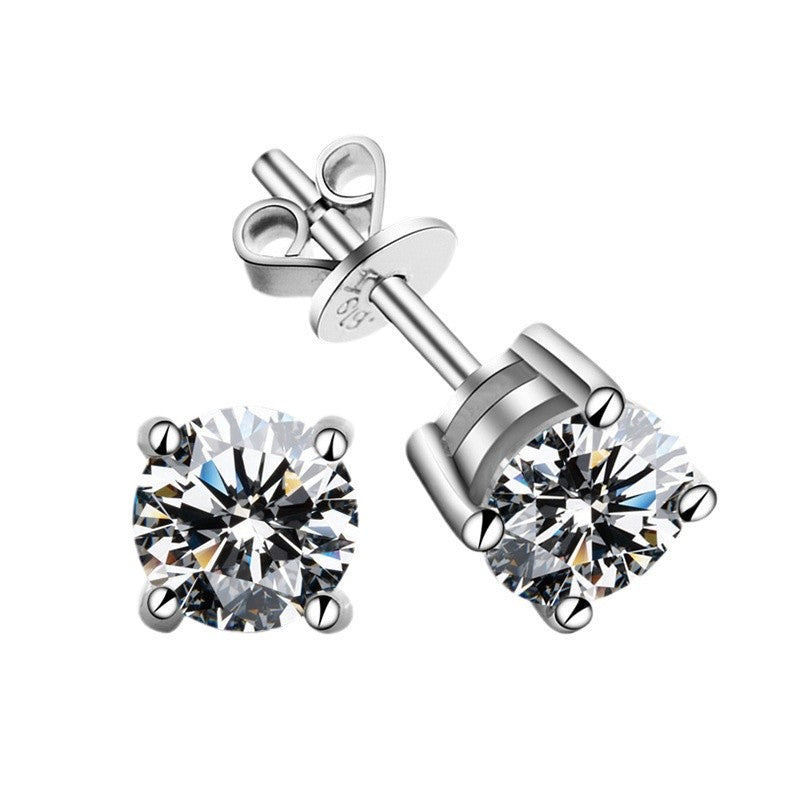 Round solitaire studs, sterling silver