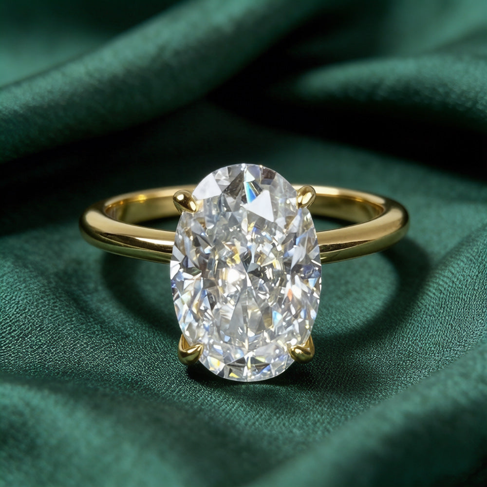 Oval solitaire ring, sterling silver, view 3