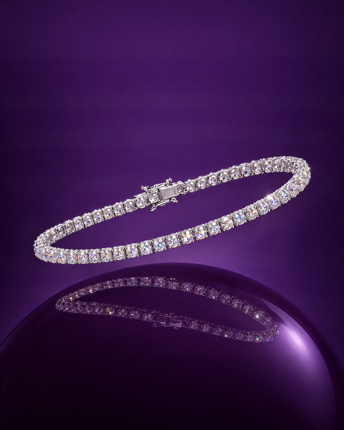 Round-cut tennis bracelet, sterling silver, view 3