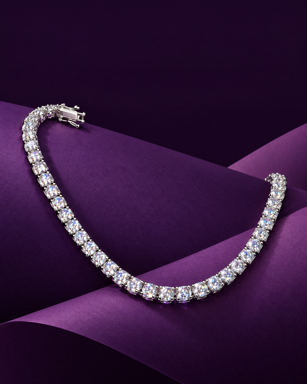 Round-cut tennis bracelet, sterling silver