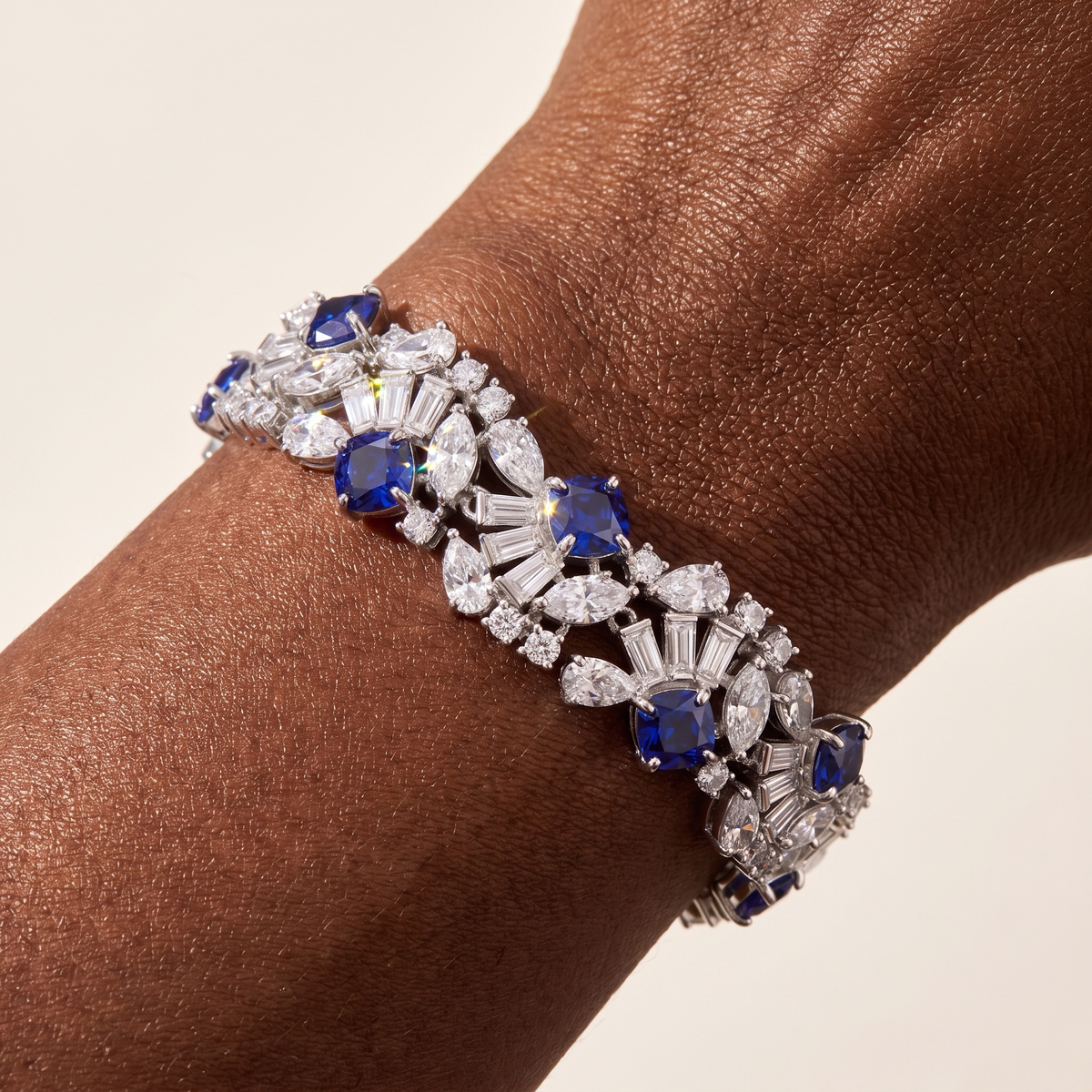 Blue cushion-cut cluster bracelet