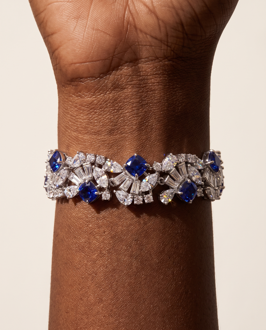 Blue cushion-cut cluster bracelet
