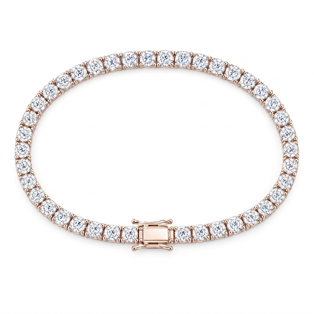Round-cut tennis bracelet, rose-gold plated sterling silver