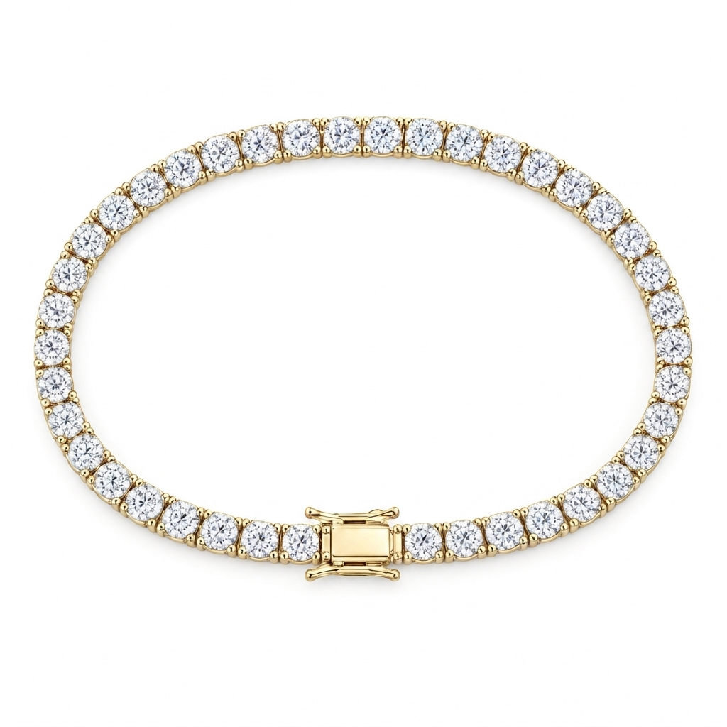 Round-cut tennis bracelet, yellow-gold plated sterling silver
