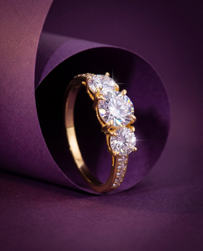 Starry pavé ring, 18k gold plated sterling silver, on purple paper