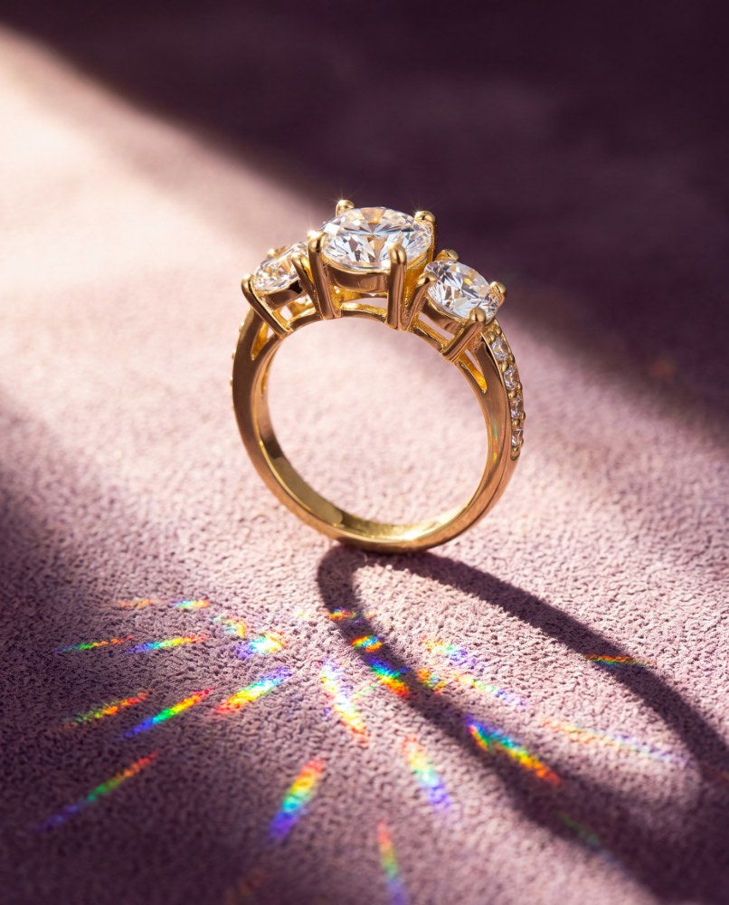 Starry pavé ring on suede, casting light patterns